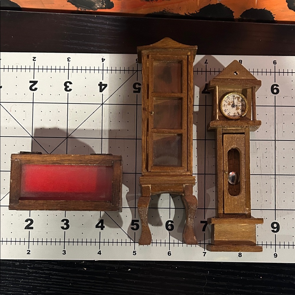 Vintage Miniature Dollhouse Wooden Furniture - Brown and Red